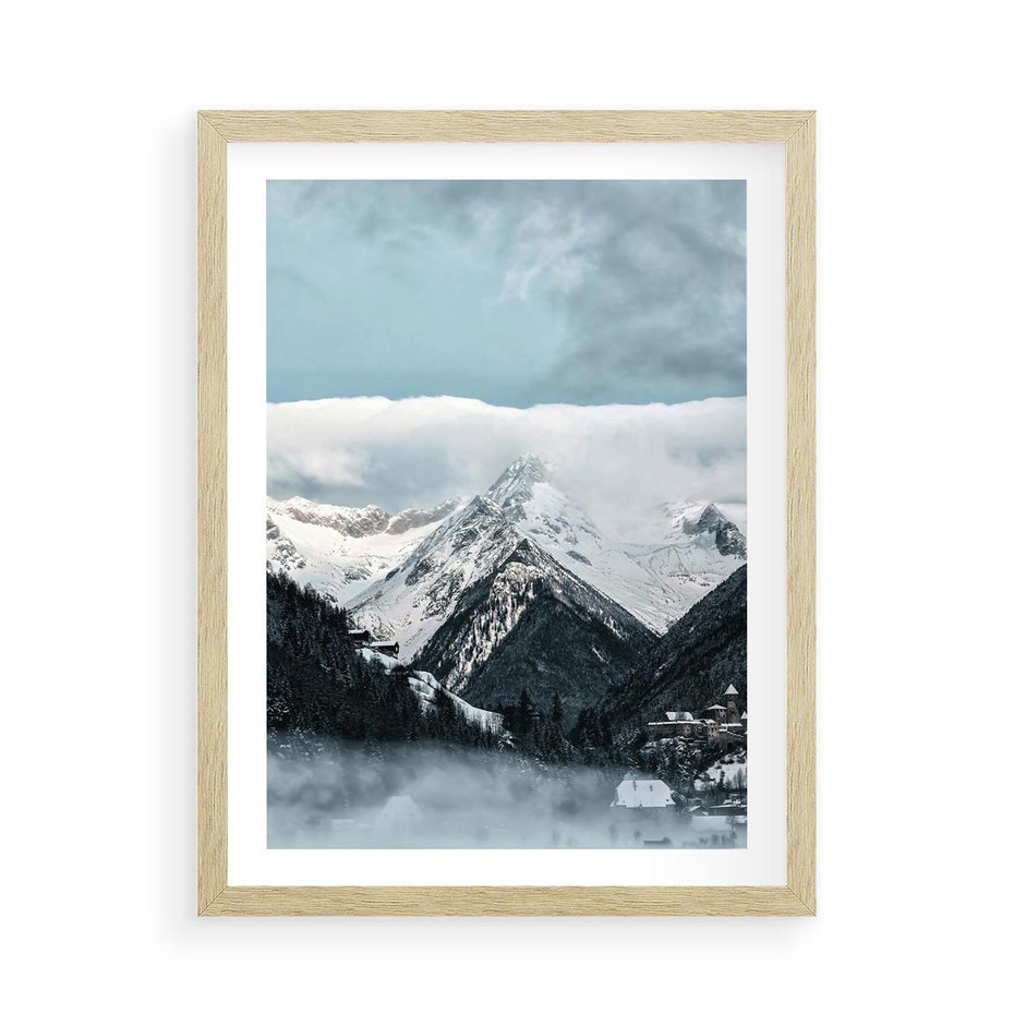 Plakat w ramie 50x70 - Magia Zimy w Górach - góry, śnieg - rama drewno