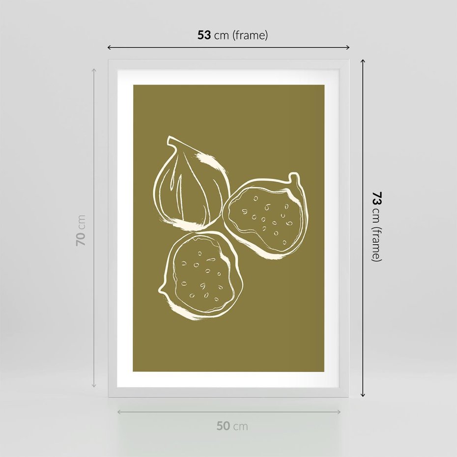 Plakat w ramie 50x70 - Podróżne Barwy - figi, minimalistyczny styl - rama biała
