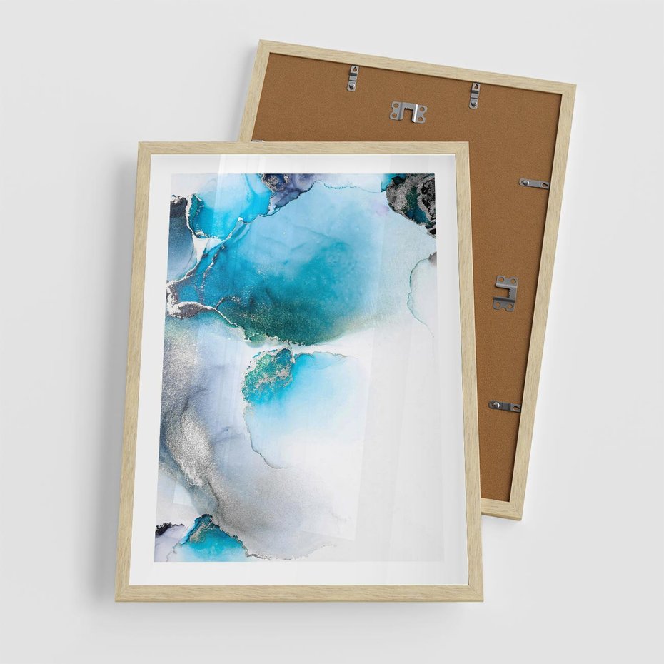 Plakat w ramie 50x70 - Elegancja Marmuru - marmur, błękit - rama drewno