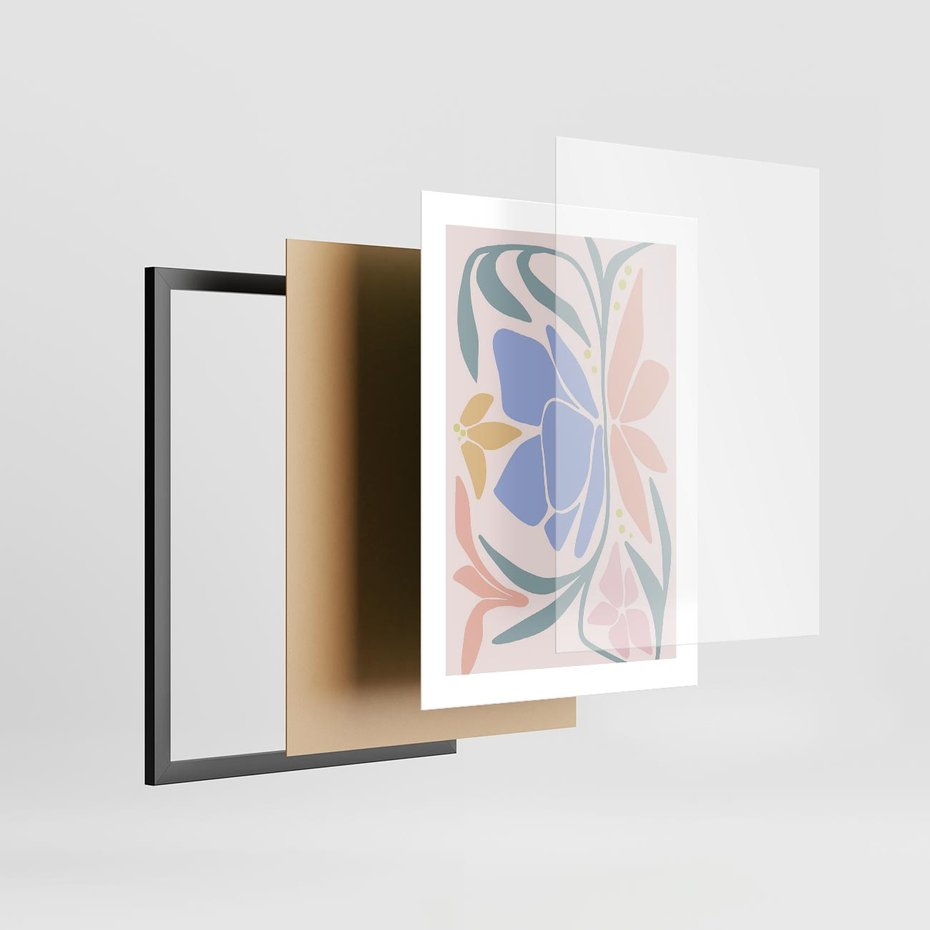 Plakat w ramie 30x40 - Pastele Kwiatowych Plam - pastelowe kwiaty, na beżowym tle - rama czarna