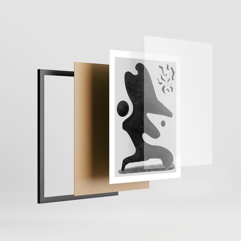 Plakat w ramie 50x70 - Abstrakcja w Monochromii - nowoczesna grafika, abstrakcja - rama czarna