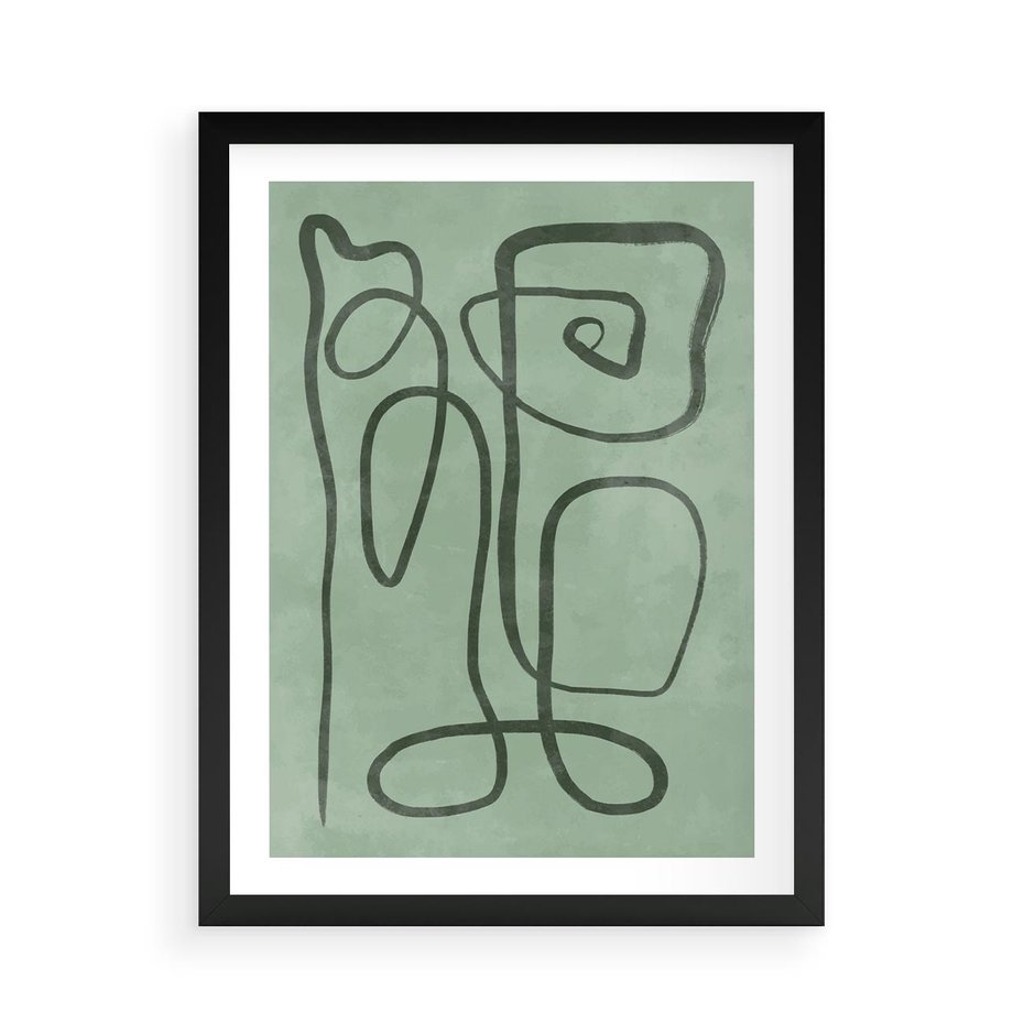 Plakat w ramie 50x70 - Zielone Wariacje w Liniach - abstrakcyjne zielone linie, skandynawski design - rama czarna