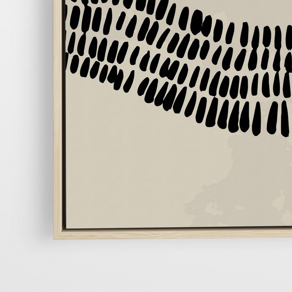 Obraz w ramie 50x50 - Kontury Ewolucji Materii - boho plakat, czarne kropki kreski - rama drewno