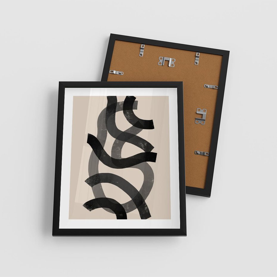 Plakat w ramie 40x50 - Strukturalne Odbicia Innowacji - zaplątane minimalistyczne linie, na bezowym tle - rama czarna