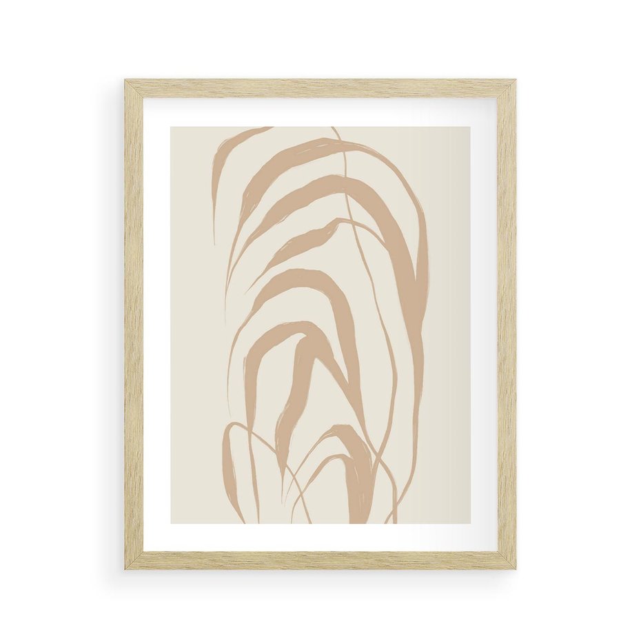 Plakat w ramie 40x50 - Formy Nowoczesności - minimalistyczny plakat, liście palmy - rama drewno