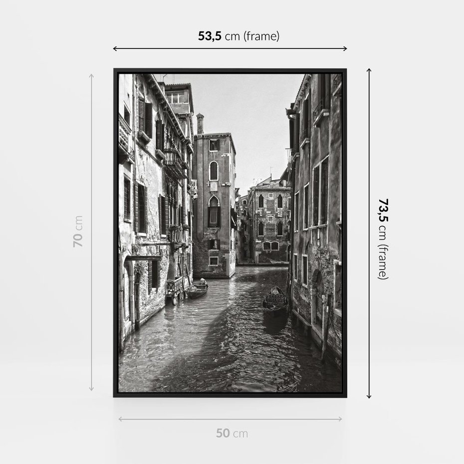 Obraz w ramie 50x70 - Weneckie Kanały - czarno białe zdjęcie, wenecja - rama czarna
