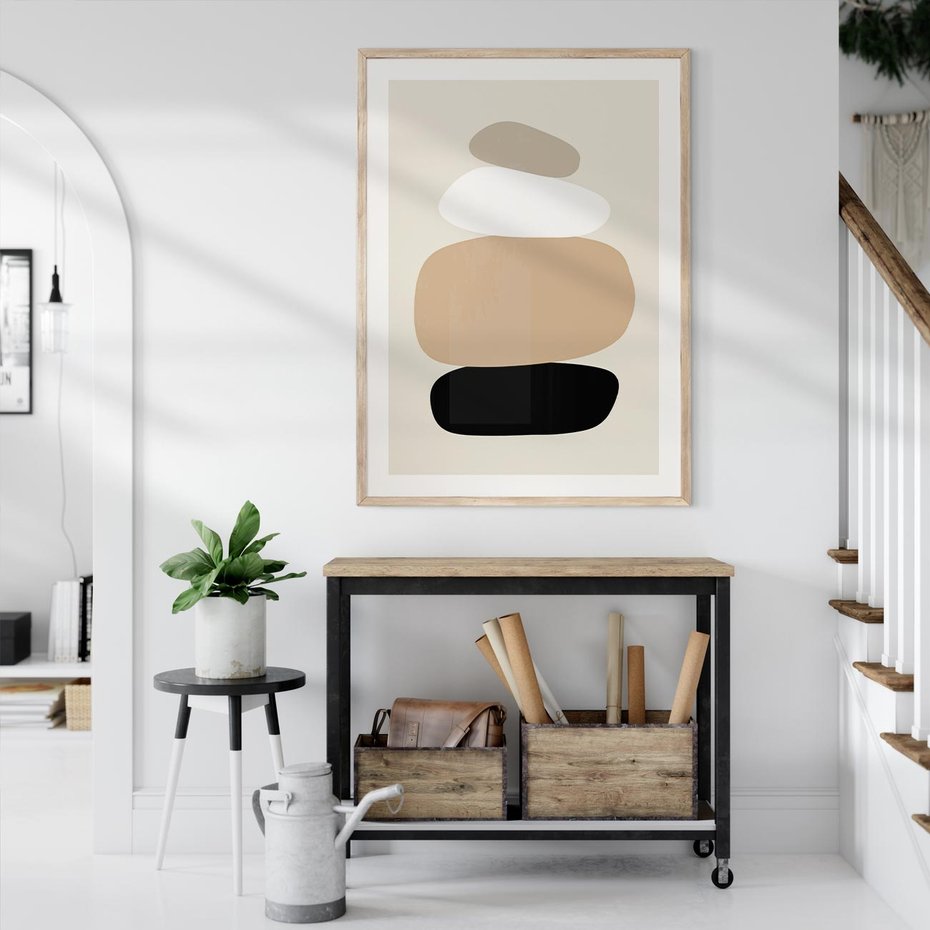 Plakat w ramie 40x50 - Zgeometryzowane Kształty - modernistyczny plakat, obłe kształty - rama drewno