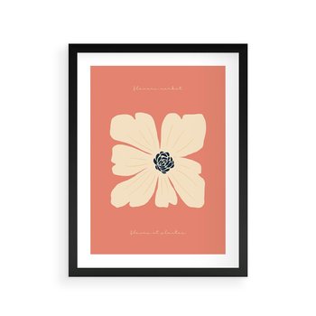 Plakat w ramie 40x50 - Malowane Kolorowe Echa - minimalistyczna grafika, biały kwiat na różowym tle - rama czarna