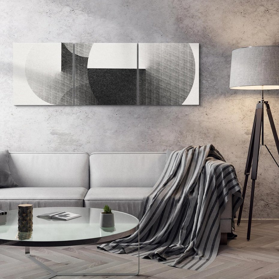 Obraz na płótnie 90x30 - Taniec Szarych Okręgów - graficzne, geometryczne kształty