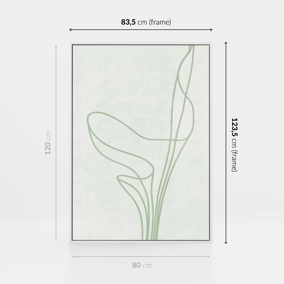 Obraz w ramie 80x120 - Zielona Równowaga Linii - abstrakcyjne delikatne zielone linie, nowoczesny plakat - rama biała