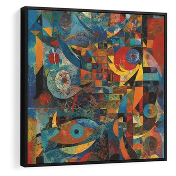 Obraz w ramie 50x50 - Migotliwe Przesunięcia Konturów - abstrakcyjny obraz, sztuka abstrakcji - rama czarna