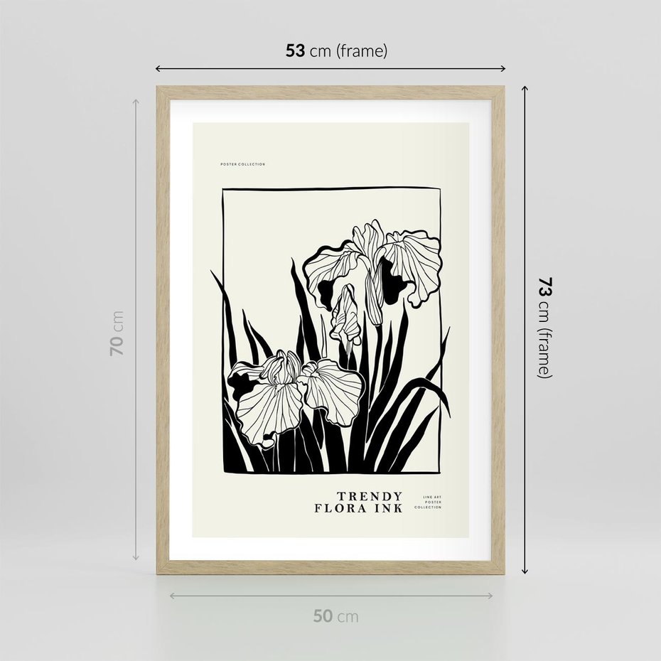 Plakat w ramie 50x70 - Spojrzenia na szkicowaną przeszłość - kwiaty, typografia - rama drewno