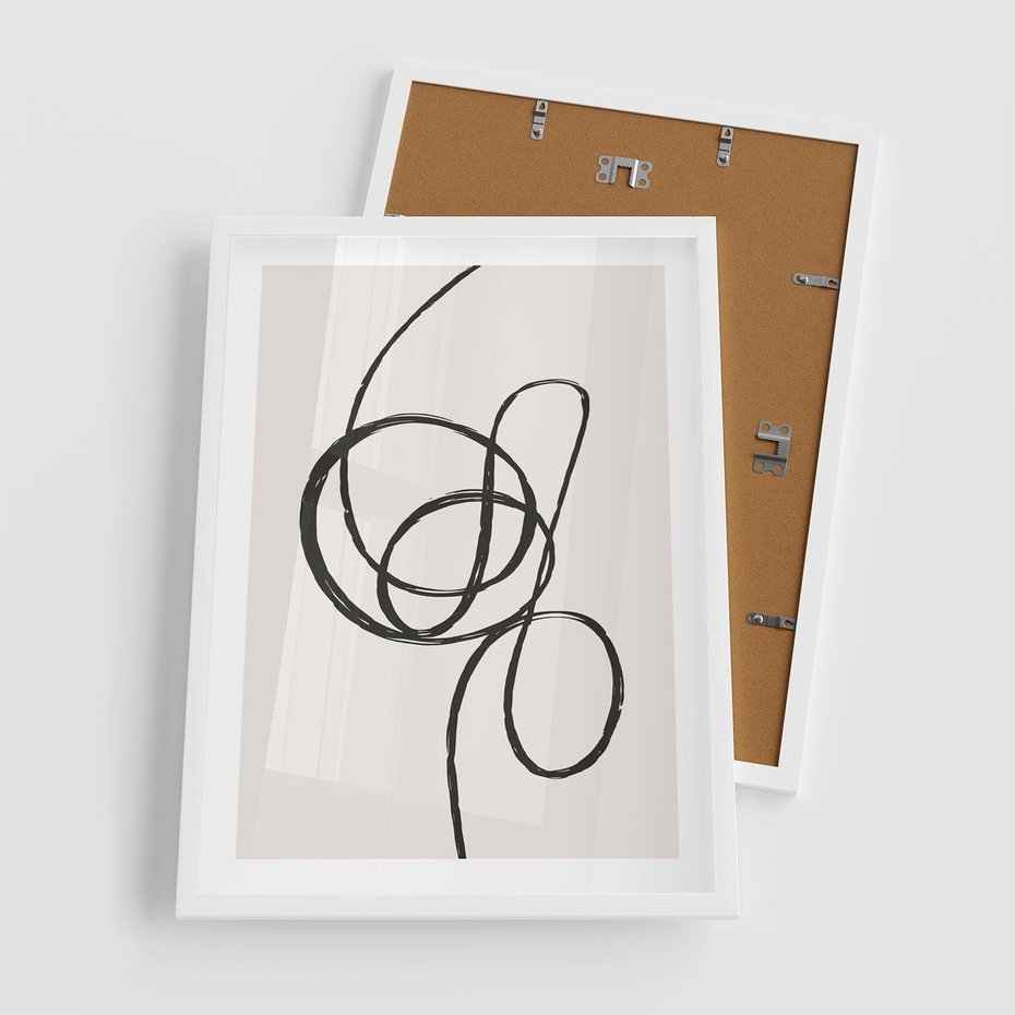 Plakat w ramie 50x70 - Migotliwa Kreatywność - abstrakcyjne szkicowane linie, minimalizm - rama biała