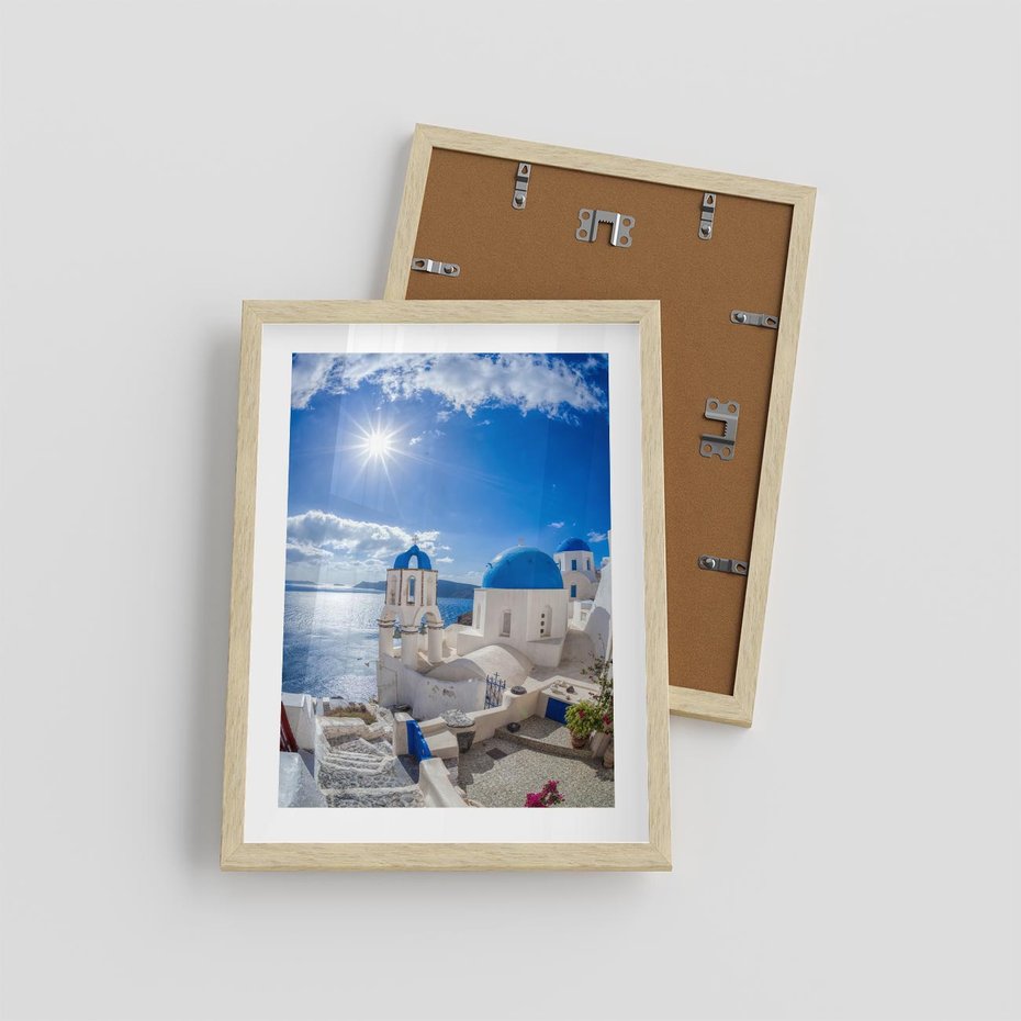 Plakat w ramie 30x40 - Uroki Santorini we Włoszech - Santorini, Włochy - rama drewno
