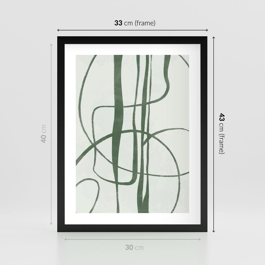 Plakat w ramie 30x40 - Zielony Spokój - zielona abstrakcja, spokojny plakat - rama czarna