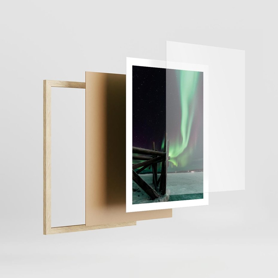 Plakat w ramie 50x70 - Zorza polarna w tajemniczej nocnej przestrzeni - zorza, polarna - rama drewno