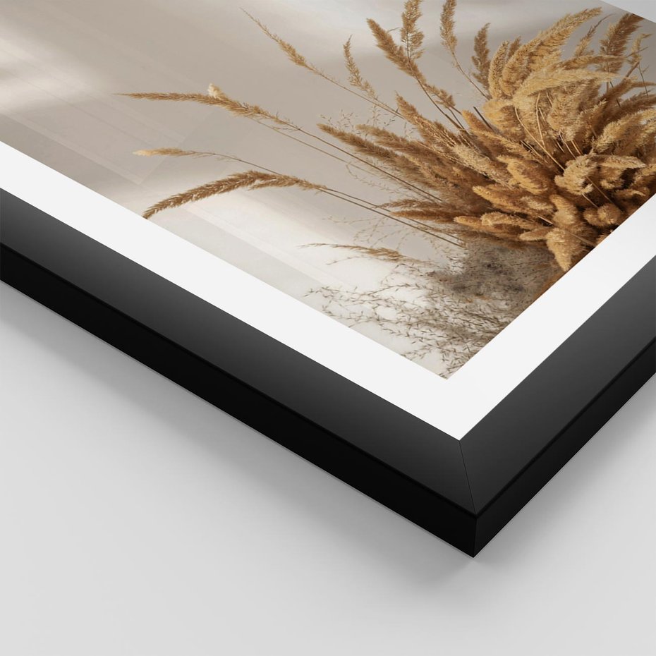 Plakat w ramie 50x70 - Natura i Elegancja: Obraz Boho - trawy, boho - rama czarna