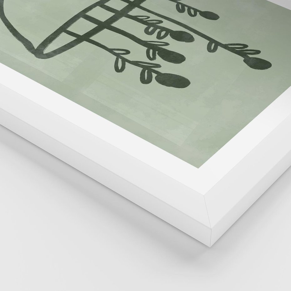 Plakat w ramie 30x40 - Zieleń Inspirującego Spokoju - plakat z abstrakcyjną zieloną lampą, skandynawski design - rama biała