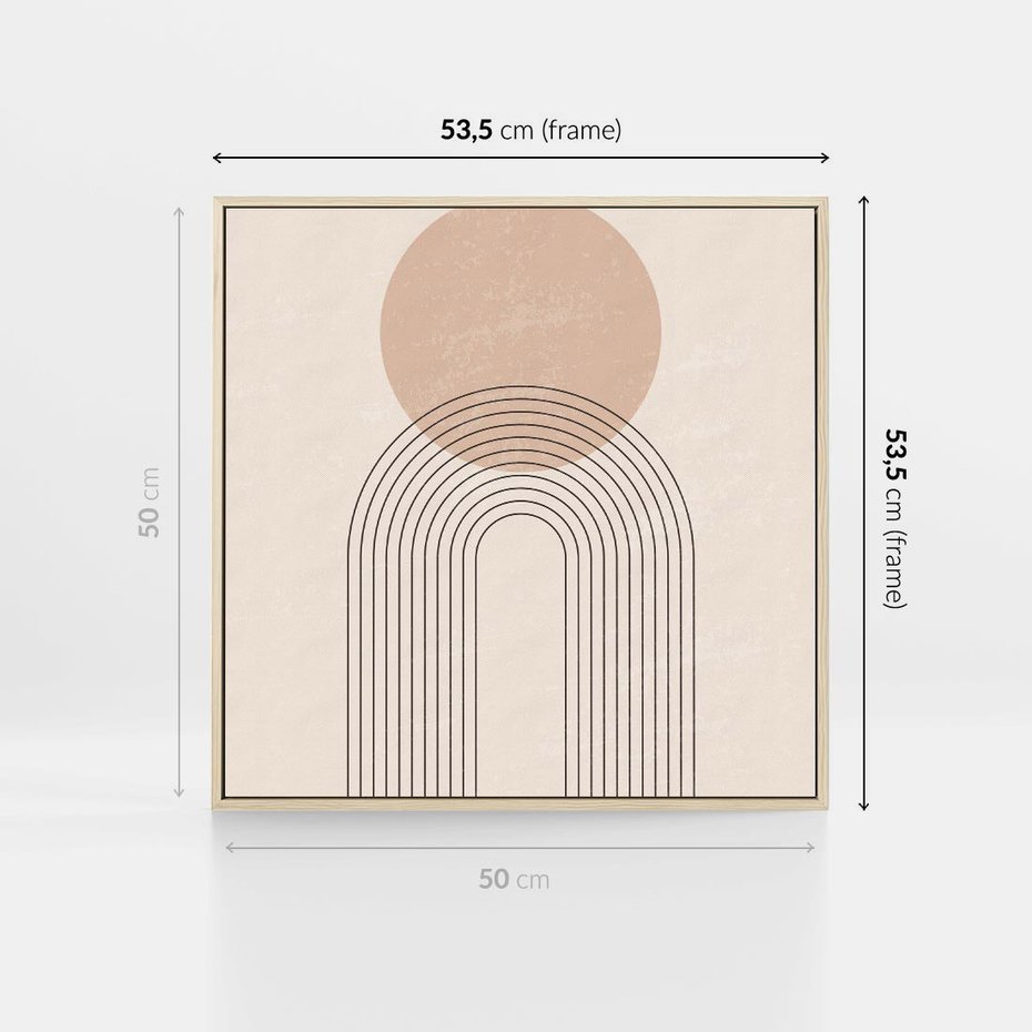 Obraz w ramie 50x50 - Konturem Zdefiniowane - boho plakat, minimalizm - rama drewno