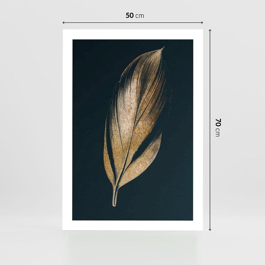Plakat bez ramy 50x70 - Mroczne Złoto - nowoczesna grafika, złoty liść na czarnym tle