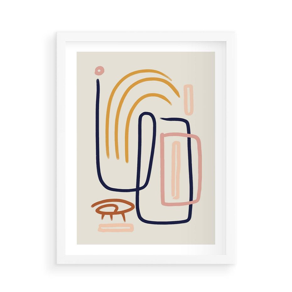 Plakat w ramie 50x70 - Abstrakcyjne Mrugnięcie - abstrakcja w stylu picasso, beżowe tło - rama biała