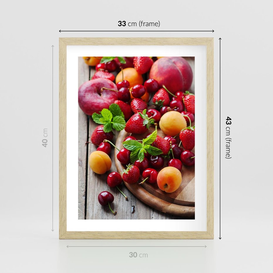 Plakat w ramie 30x40 - Owoce w restauracji artystycznie - owoce, restauracja - rama drewno