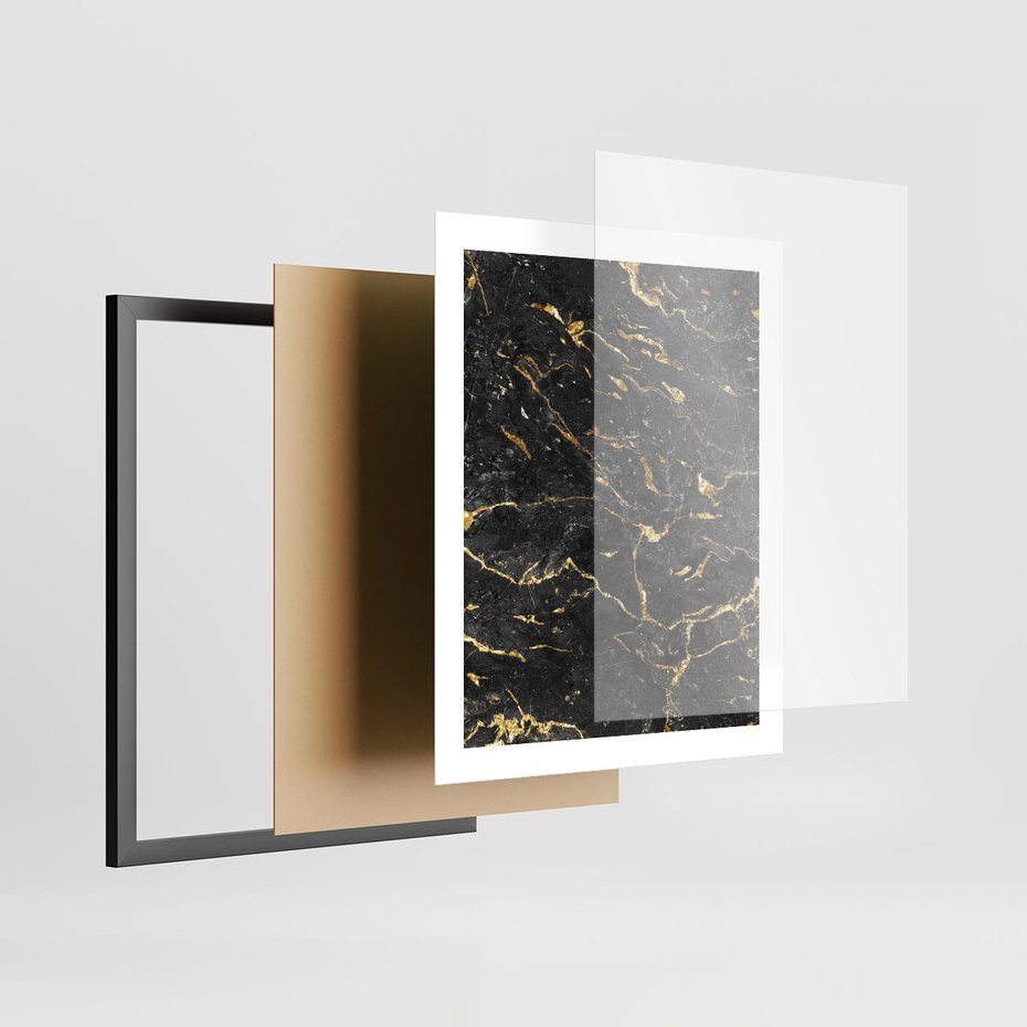 Plakat w ramie 40x50 - Egzotyczny Blask - marmur, złoto - rama czarna