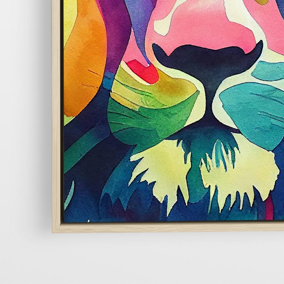 Obraz w ramie 80x80 - Tęczowy Lew - akwarela, tęczowy lew - rama drewno
