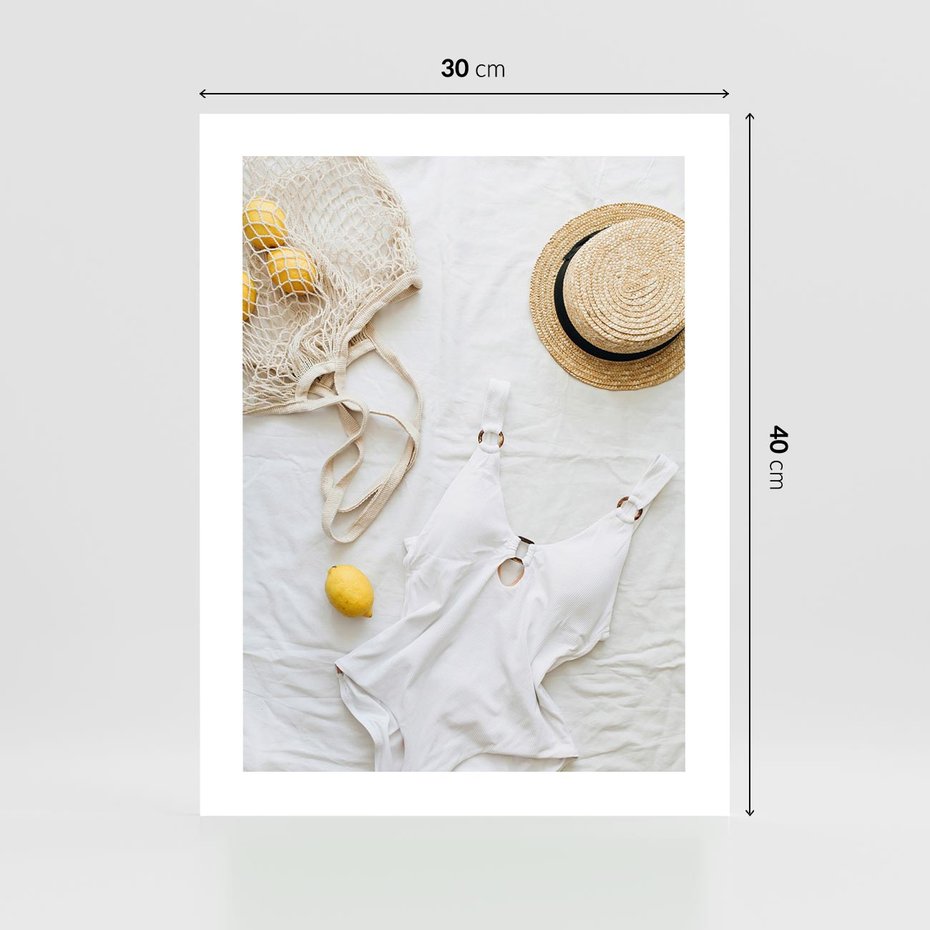 Plakat bez ramy 30x40 - Moda na Wakacje: Cytrynowy Urok - kompozycja letnia, fashion