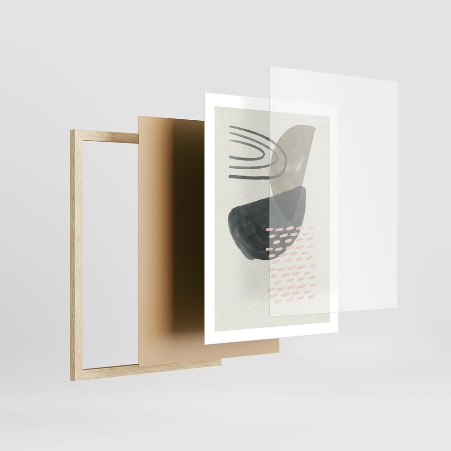 Plakat w ramie 50x70 - Geometria w Beżowych Odcieniach - abstrakcja, geometria - rama drewno