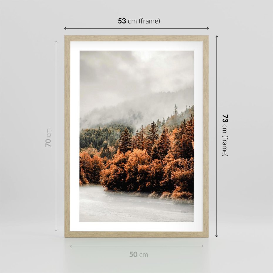 Plakat w ramie 50x70 - Jesienna Mgła - las, góry - rama drewno