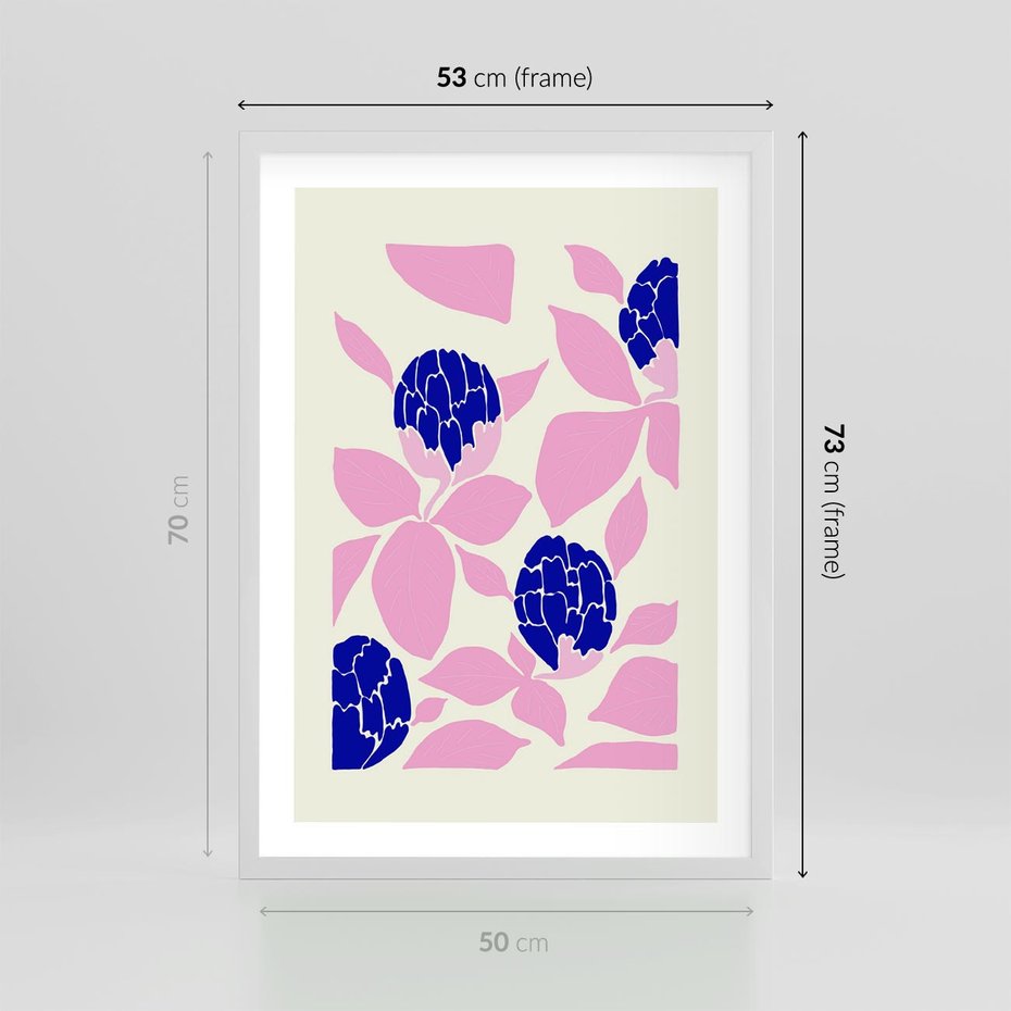 Plakat w ramie 50x70 - Impresje deszczu - nowoczesna kompozycja, kwiaty - rama biała