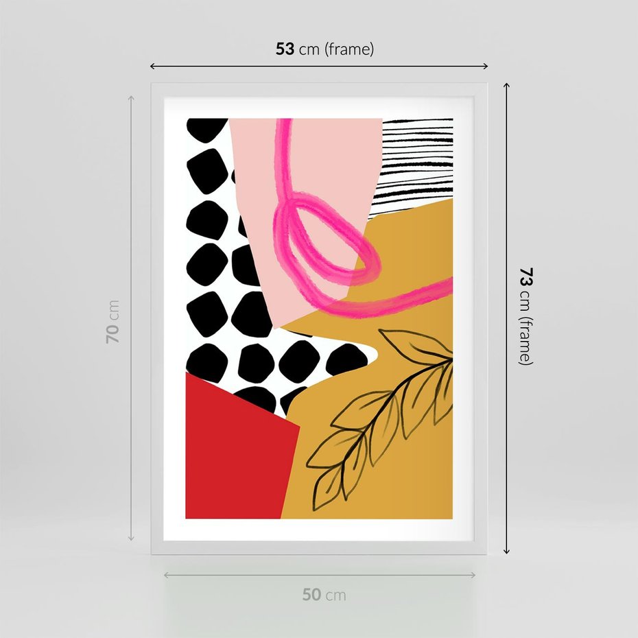 Plakat w ramie 50x70 - Księga Form i Plam - abstrakcyjna kompozycja, różne tekstury - rama biała