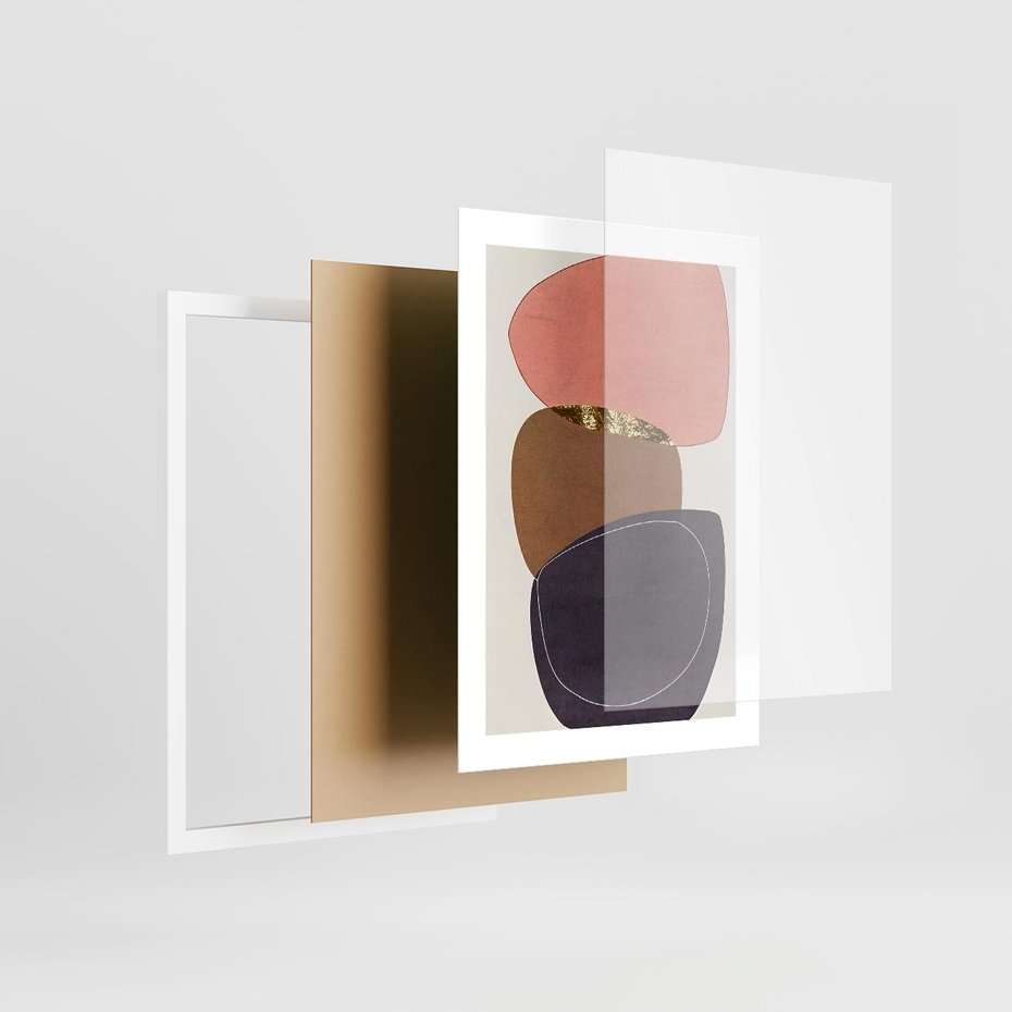 Plakat w ramie 30x40 - Rozkwitające Przenikające Formy - abstrakcyjny obraz, geometryczne formy - rama biała