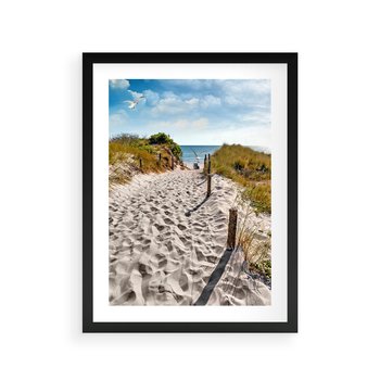 Plakat w ramie 50x70 - Mewy nad Morzem - plaża, mewy - rama czarna