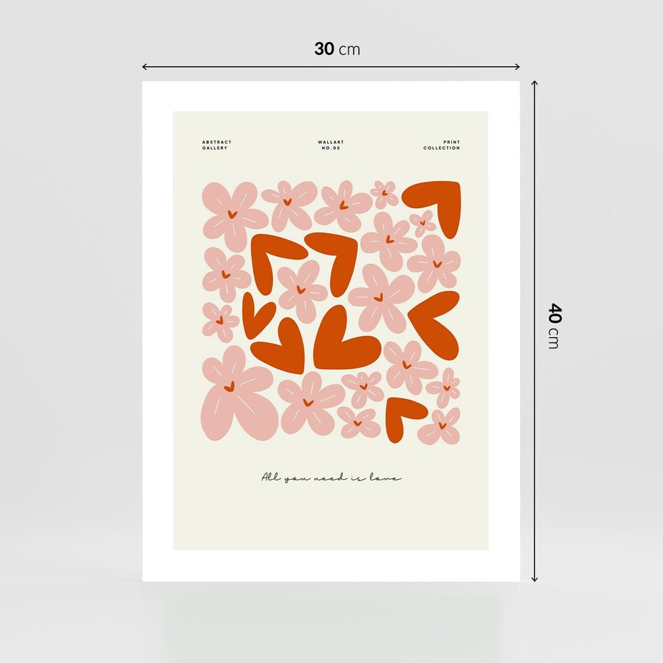 Plakat bez ramy 30x40 - Miłość w Kompozycji - grafika, kompozycja kwiaty i serca