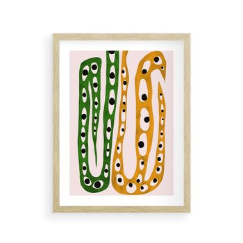 Plakat w ramie 50x70 - Migocące Zmaganie - abstrakcyjny obraz, dziwne kształty - rama drewno