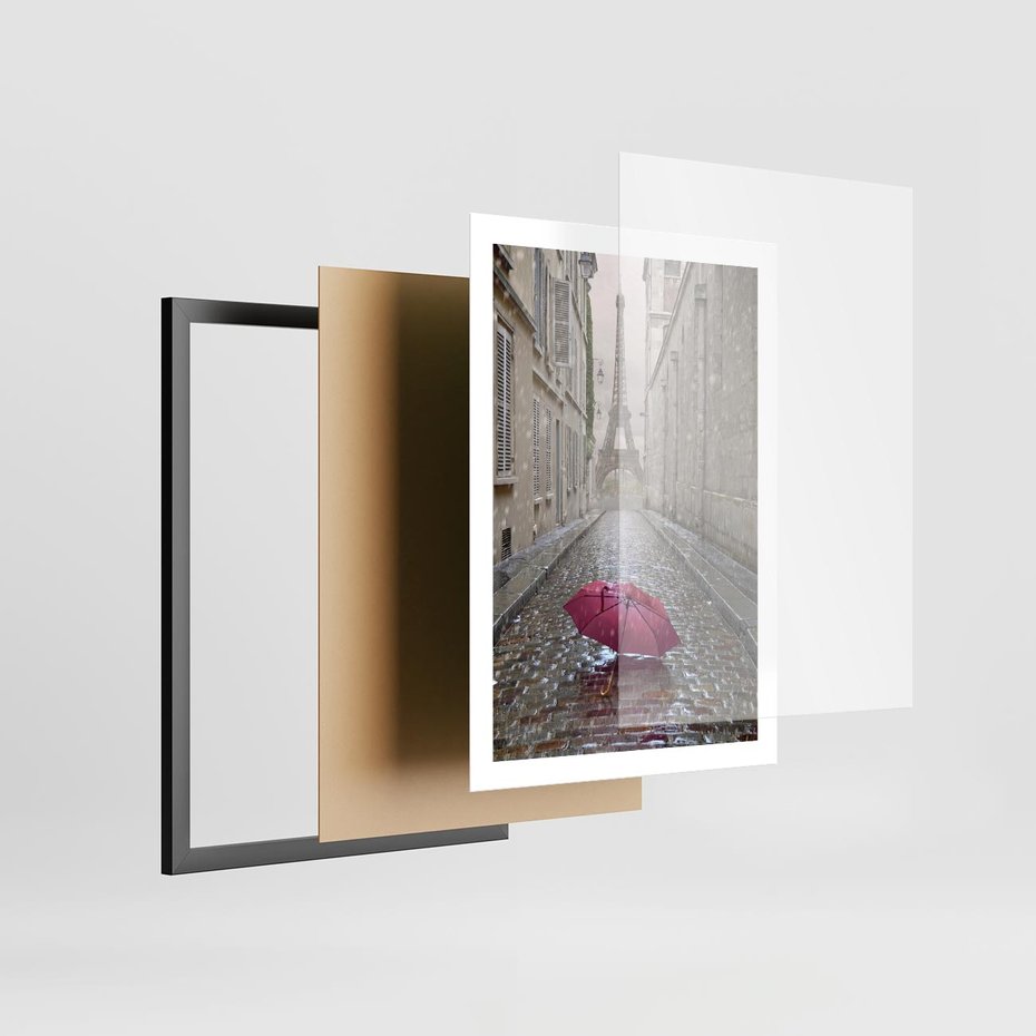 Plakat w ramie 50x70 - Francuska elegancja pod parasolem - Francja, parasol - rama czarna