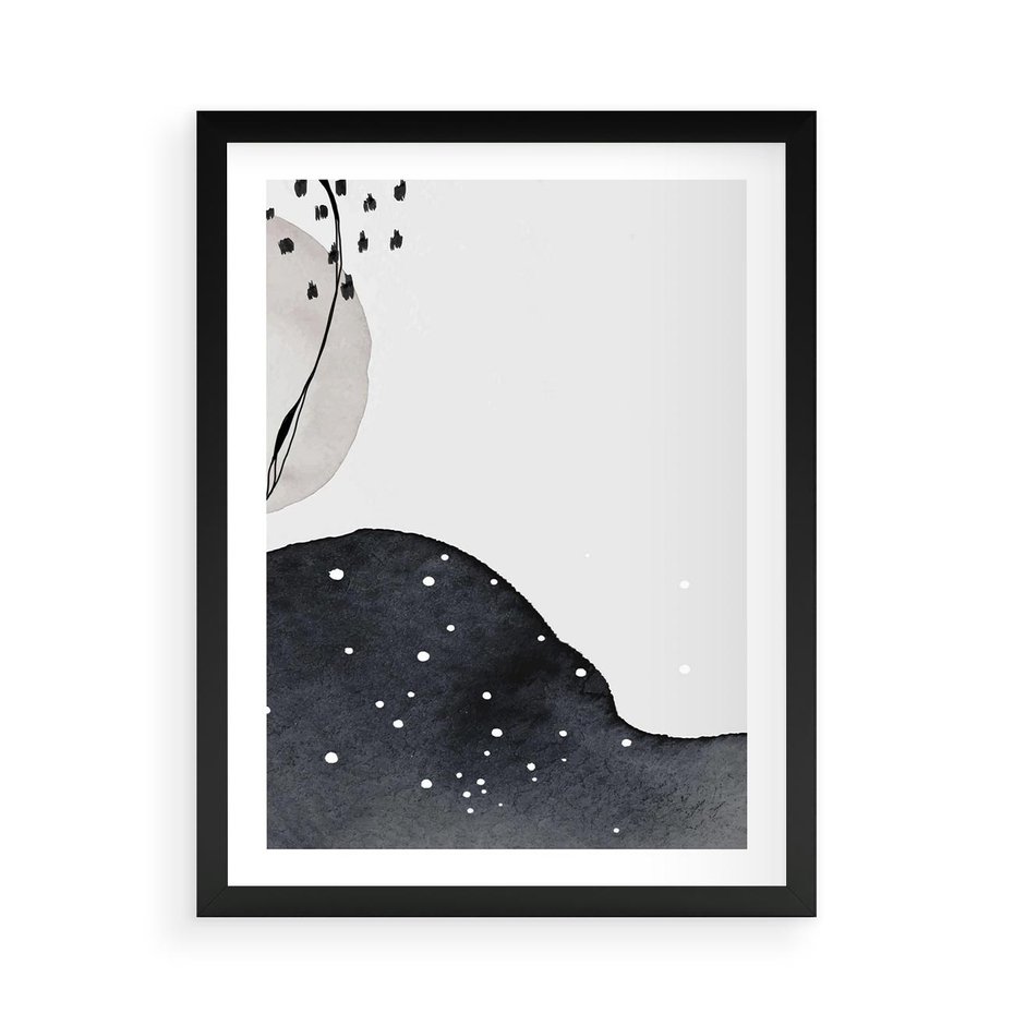 Plakat w ramie 50x70 - Szara Abstrakcja - abstrakcja, akwarela - rama czarna