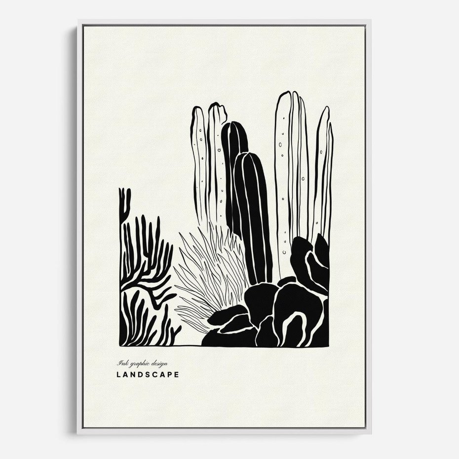 Obraz w ramie 70x100 - Boho Oaza - kaktusy, rośliny - rama biała