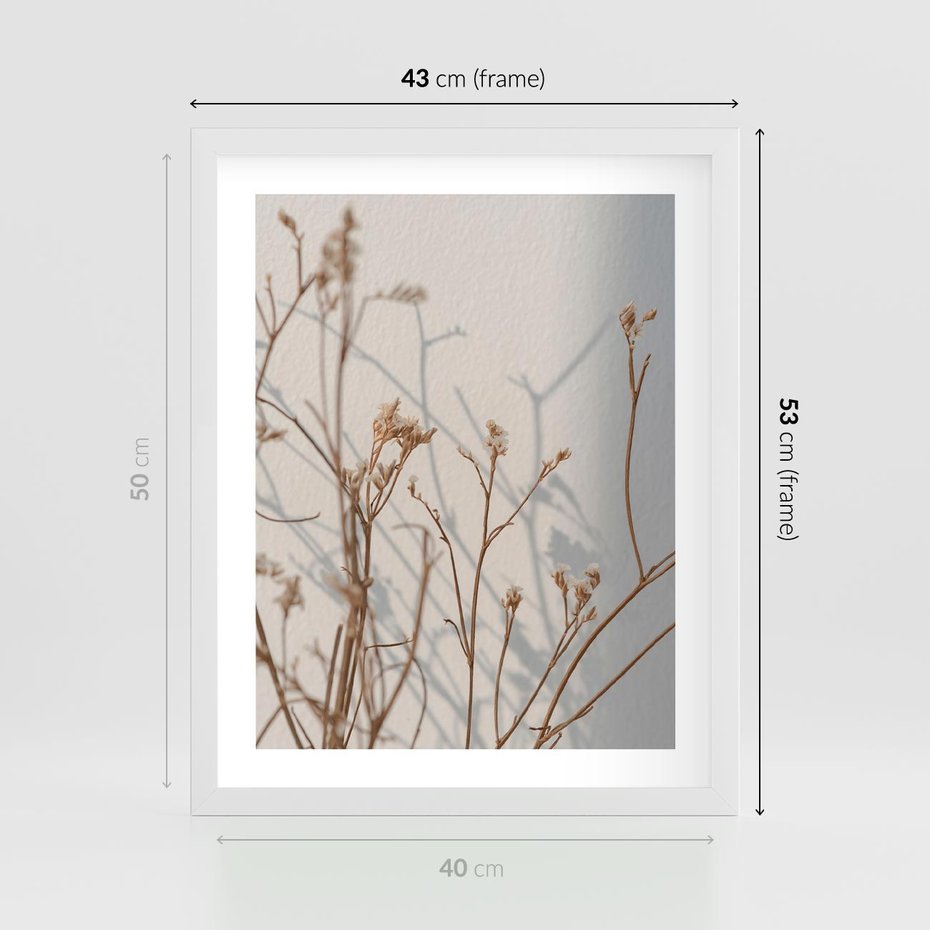 Plakat w ramie 40x50 - Boho gałązki suche - gałązki, suche - rama biała