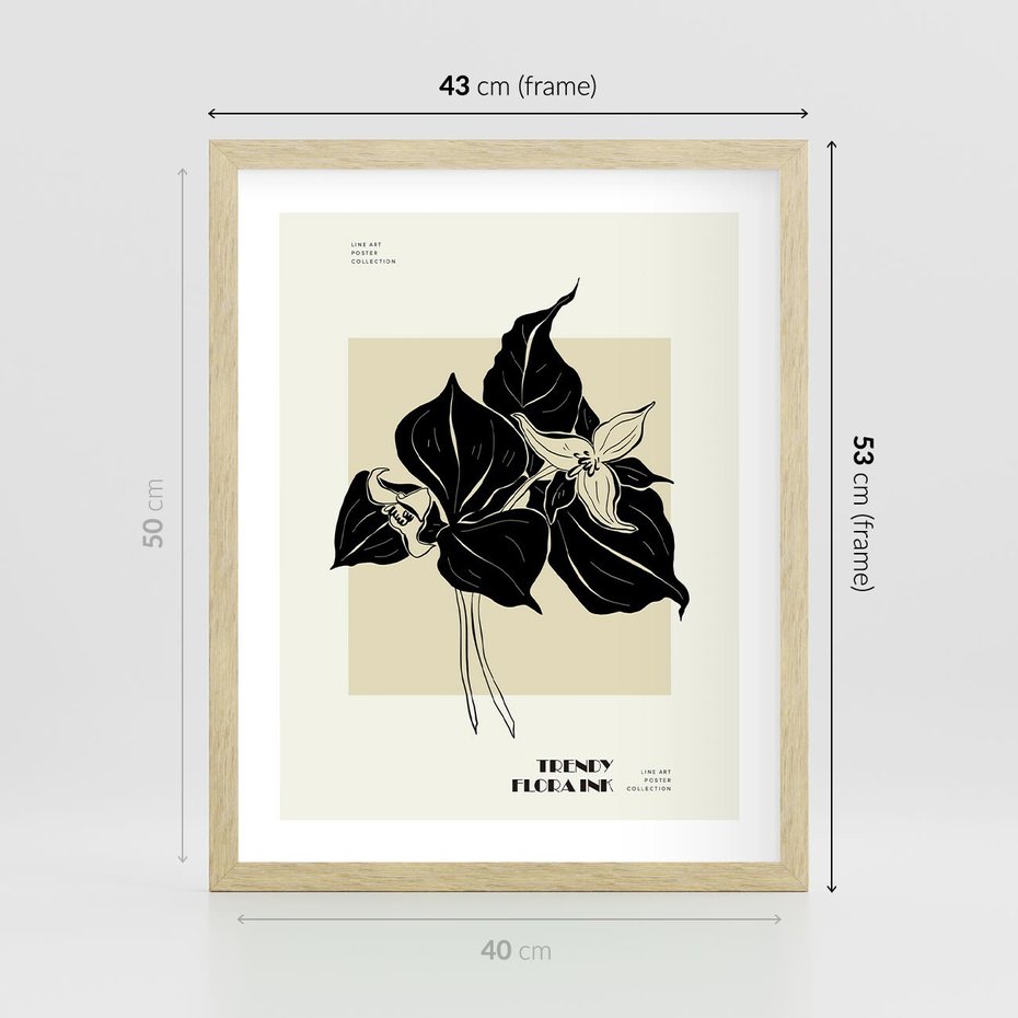 Plakat w ramie 40x50 - Ekspresja w szkicowanych kształtach - kwiaty, typografia - rama drewno