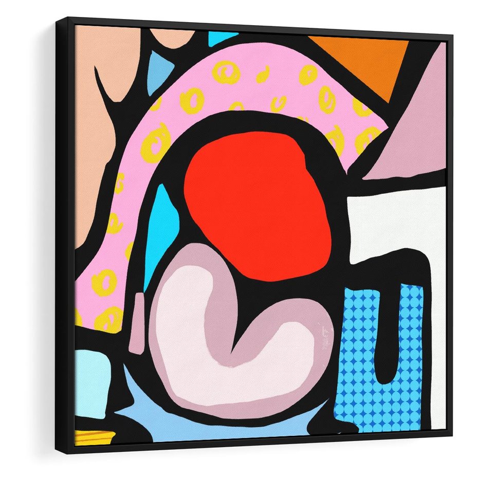 Obraz w ramie 50x50 - Czarny Komiks - abstrakcyjne formy, komiksowy styl - rama czarna