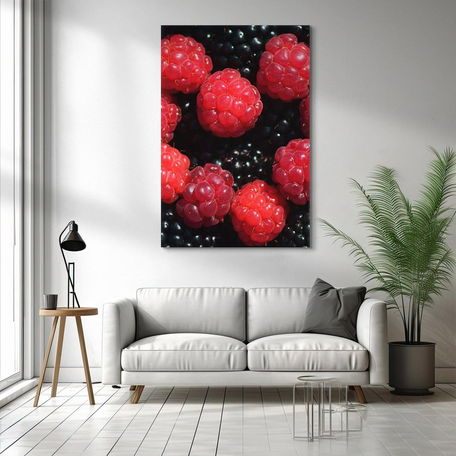 Obraz na płótnie 80x120 - Maliny Soczysta Eksplozja - maliny, owoce