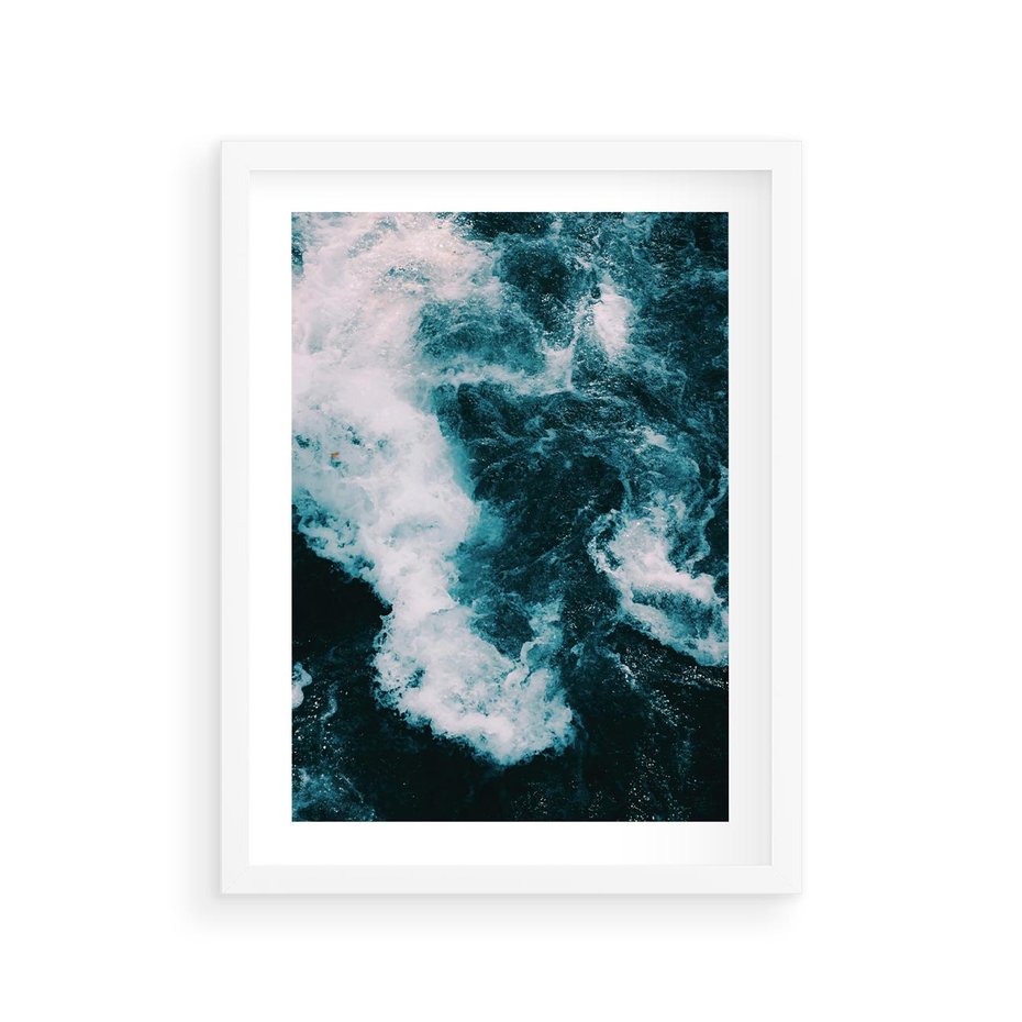 Plakat w ramie 30x40 - Fale w Odcieniach Turkusu - ocean, fale - rama biała