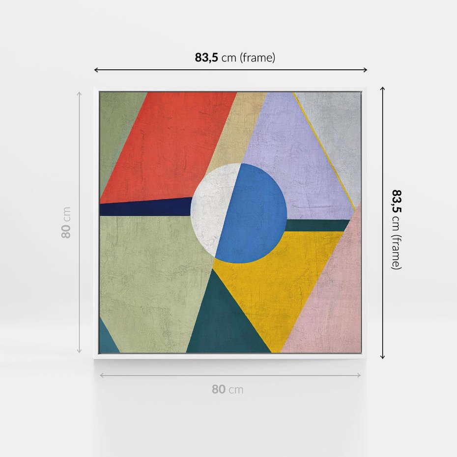 Obraz w ramie 80x80 - Taniec Subtelnych Odbić - abstrakcyjne geometryczne kształty, olejny obraz - rama biała