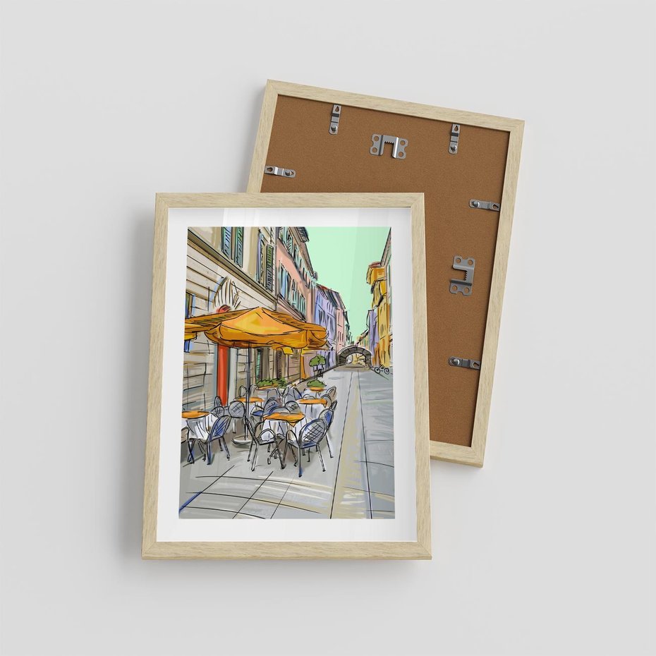 Plakat w ramie 30x40 - Kawiarenkowy Szkic - malowany, szkic - rama drewno