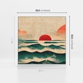 Obraz w ramie 50x50 - Czerwone Melodie - japońska sztuka, zachód słońca nad oceanem - rama biała