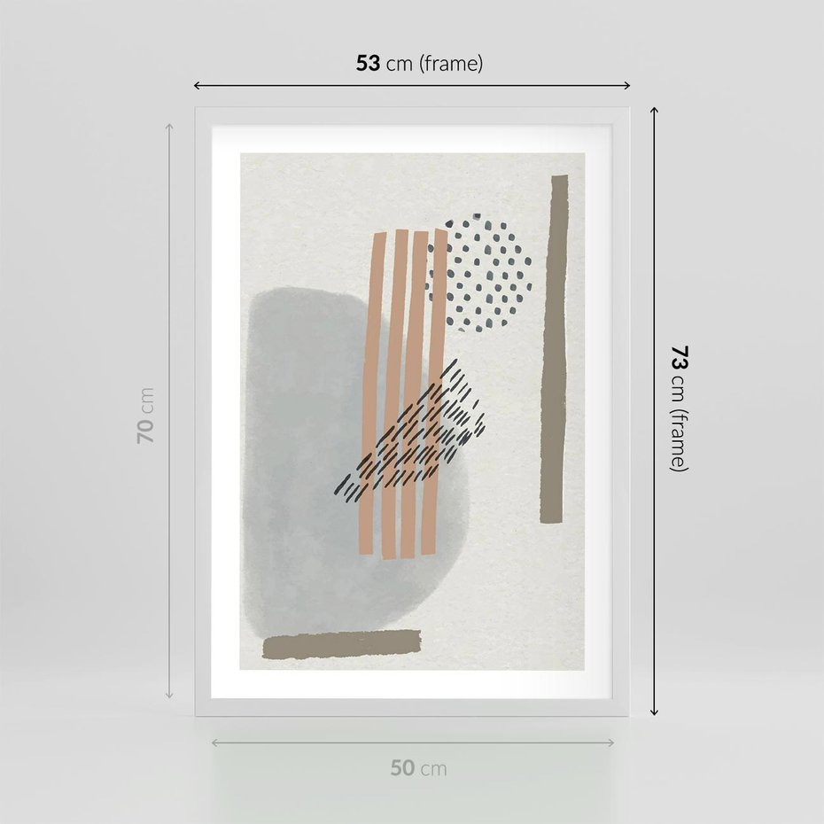 Plakat w ramie 50x70 - Nowoczesna Abstrakcja: Delikatne Beże - abstrakcja, nowoczesna sztuka - rama biała