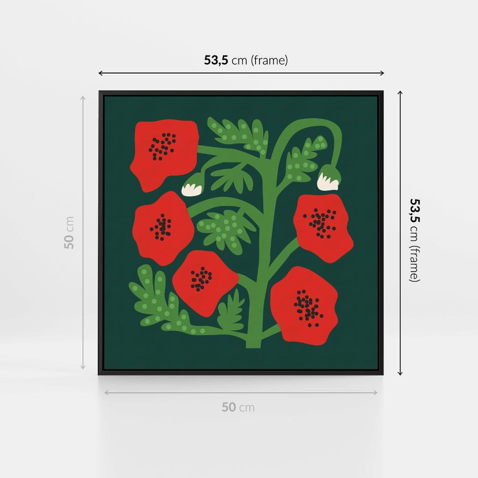 Obraz w ramie 50x50 - Księga Odbić - abstrakcyjna kwiatowa kompozycja, zielone mocne tło - rama czarna